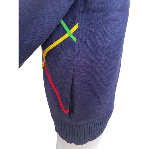 Vintage Ladies full zip Cardigan Royal Blue Argyle pockets mock neck mod preppy - Picture 5 of 6